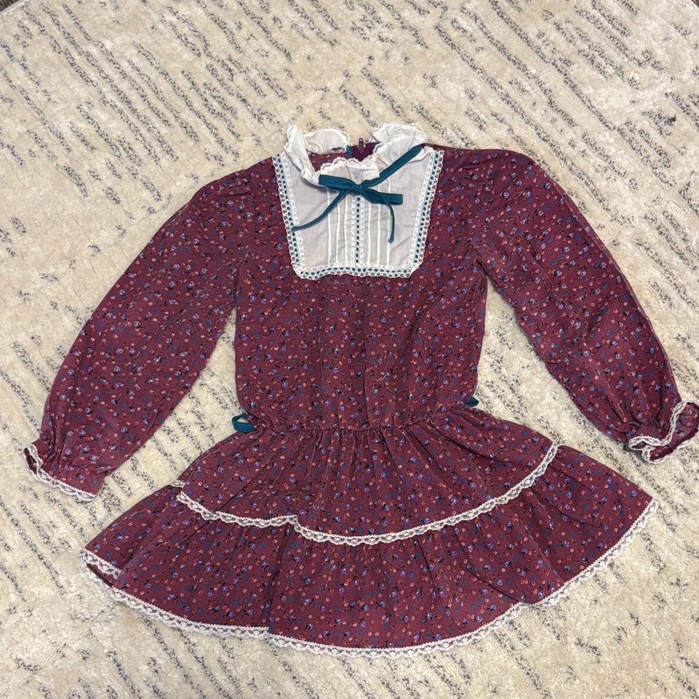 Floral Burgundy Dress with Lace Trim